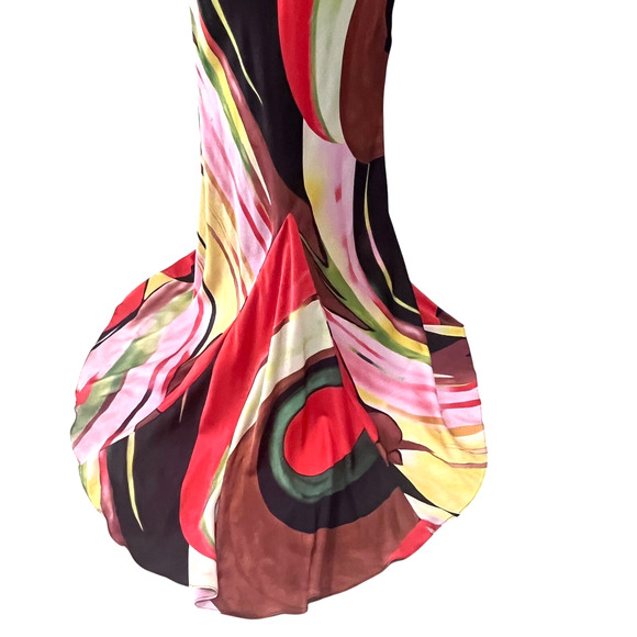 VTG Y2K Akira Satin Multi color Halter Dress Long flowy Size Medium - Picture 8 of 10